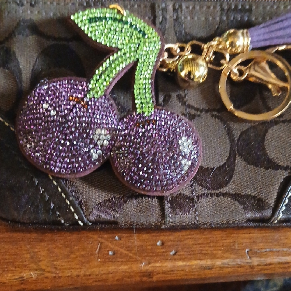 Purple and Green Cherry Keychain Or Bag Charm New